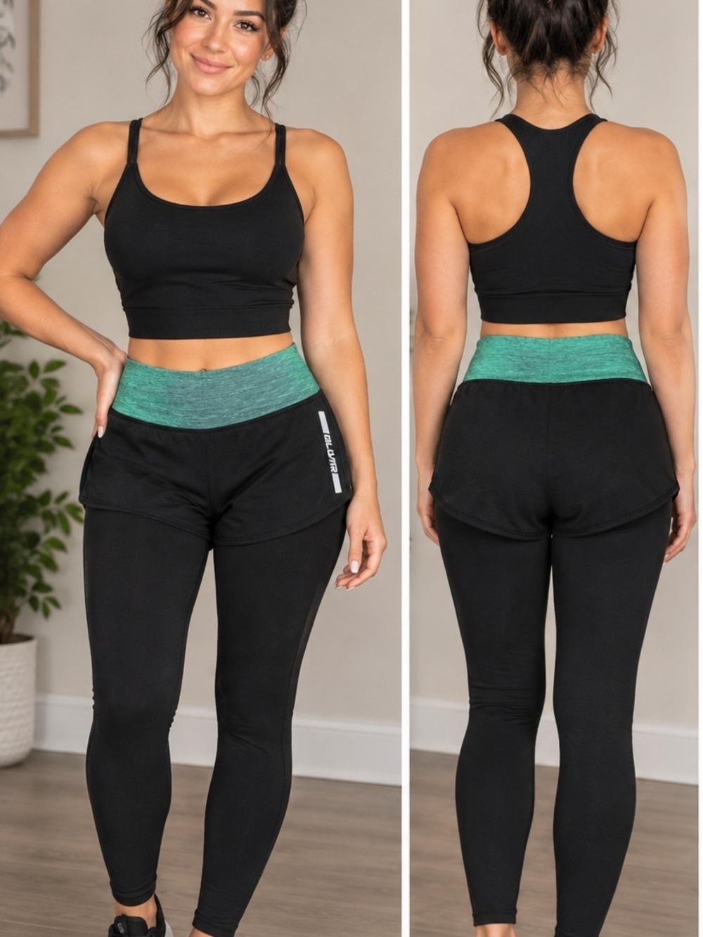 July's Song Women's Black Running Leggings With Shorts Overlay Size Medium